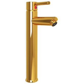Berkfield Home Durable Bathroom Sink with Tap & Push Drain Frosted Tempered Glass in Gold