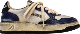 Autry Distressed-Effect Leather Sneakers White And Blue Avlw Kh03