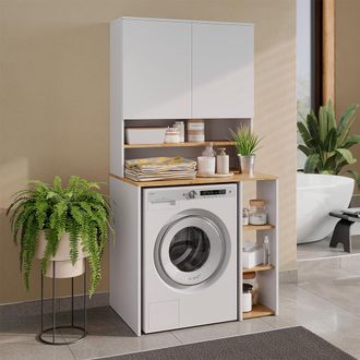 Vicco Armario Para Lavadora Viktor, Blanco/roble Artesanal, 93.6 X 88.2 Cm 2 Partes Con Estante, Vicco