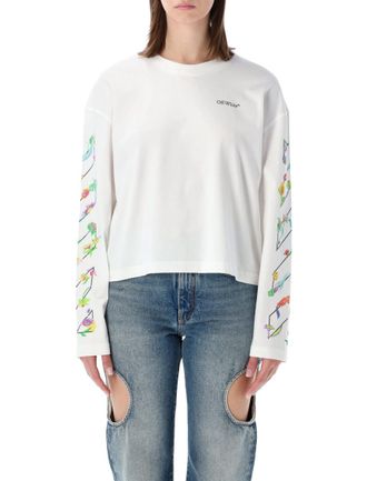 Off-white White Crew Neck Flower Print T-Shirt