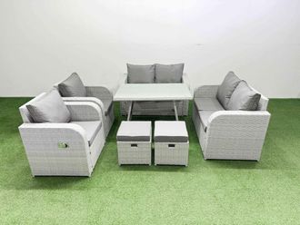 Fimous 8 Seater Rattan Garden Furniture Set Outdoor Love Sofa Set in Light Grey