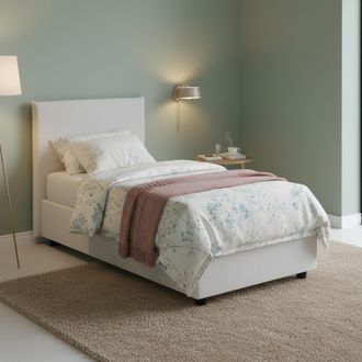 Talamo Italia Dmora - Cama Individual Danton, Cama Contenedor Con Tapizado En Ecopiel, 100% Made In Italy, Apertura Frontal, Adecuado Para Colch&oacute;n Cm 80x190, Blanco