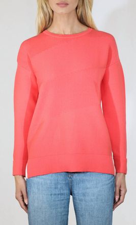 Metric Knits Abstract Ribbed Crew Sweater In Pretty Coral Combo