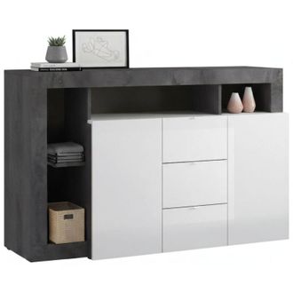 Dmora Credenza Atlantica, Buffet da soggiorno, Madia da salotto, Dispensa da cucina, Made in Italy, 146x42 h93 cm, Bianco lucido e Ardesia - Dmora