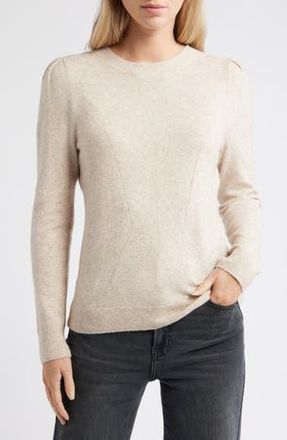 Caslon Pointelle Detail Crewneck Sweater in Tan Doeskin Heather at Nordstrom Rack, Size Small