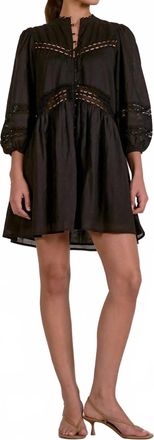 Elan Quarter Sleeve Flowy Lace Dress In Black