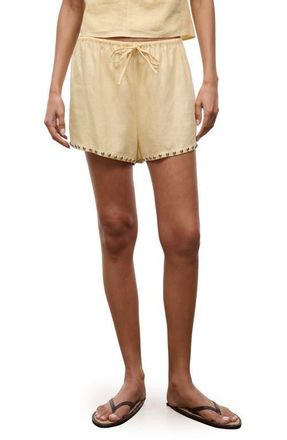 Staud Paddle Studded Linen Drawstring Shorts in Butter Studs at Nordstrom, Size X-Small
