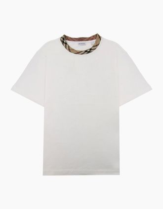 Burberry Mens Burberry Check Trim Cotton T Shirt Chalk White - Size: 36