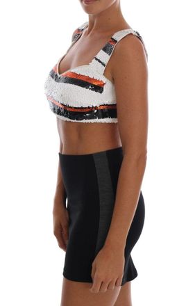 Dolce & Gabbana Womens Multicolor Sequined Stretch Bustier Top Wool