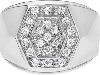 House of Brilliance Mens.925 Sterling Silver 1/2 Cttw Multi-Diamond Hexagon Frame Ring (I-J Color, I3 Clarity)