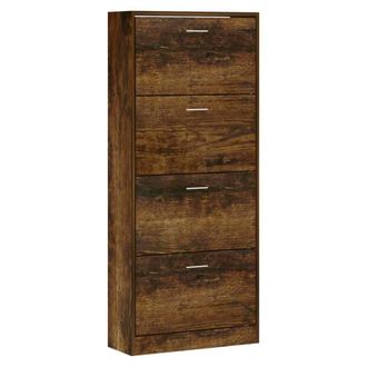 Berkfield Home Shoe Cabinet Smoked Oak 63x24x147 cm Engineered Wood in Brown | Size: 63 x 24 x 147 cm