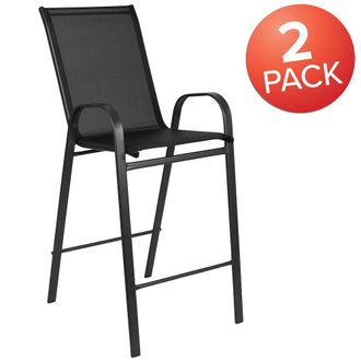 Flash Furniture 2 Pack Black Outdoor Barstool with Flex Comfort Material and Metal Frame