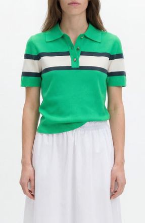 M&S Collection Compact Stripe Polo Sweater in Bright Green at Nordstrom, Size Xx-Small