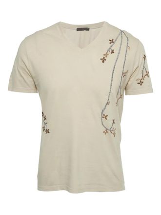 Roberto Cavalli T-shirt met geborduurde bloemen - Beige