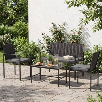 Costway Costway 4PCS Patio Furniture Set Outdoor Rattan Chairs&Loveseat w/Coffee Table in Grey