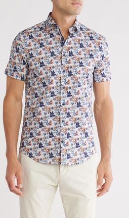 Soul of London Short Sleeve Stretch Cotton Sport Shirt in Blue/Bleu at Nordstrom Rack, Size Xx-Large