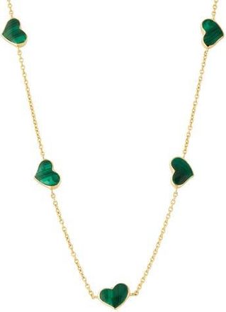 Jan Leslie Five Station Heart 30 Necklace Set In Sterling Silver With 18K Gold Overlay in Green at Nordstrom