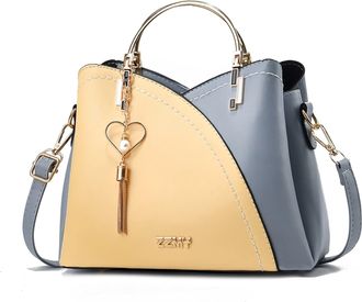 Generic Womens PU Leather Shoulder Tote Bag, Candy, 23x11.5x19 cm, Waterproof Fashion Casual Handbag with Metal Handle, Zipper Closure, Letter and Tassel Deco