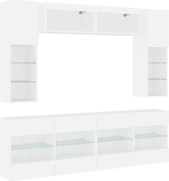 vidaXL 6 Piece TV Wall Cabinet Set with LED Lights White vidaXL
