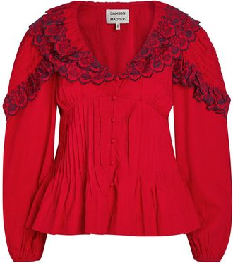 Damson Madder Caroline Embroidered Cotton-poplin Blouse - Red - 16 (UK16 / XL)