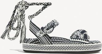 Amambaih Carolina Braided Lace Up Platform Sandal in Ivory Black at Nordstrom, Size 40