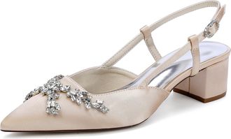 Generic Wedding Bridal Shoes Womens Pointed Toe Slingback Chunky Low Heel Pumps Shoes for/Engagement/Evening/Prom 4.5Cm,Champagne,10 UK
