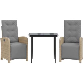 vidaXL Vidaxl - Sillas Y Mesita De Jard&iacute;n 3 Piezas Rat&aacute;n Sint&eacute;tico Coj&iacute;n Beige
