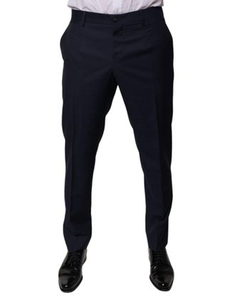 Dolce & Gabbana Dark Blue Cotton Men Dress Pants Elastane