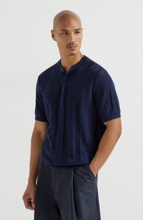 Brunello Cucinelli Henley collar T-shirt in Navy Blue at Nordstrom, Size 56 It