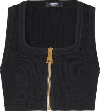 Balmain Gebreide bralette crop top - Dames - Tops zonder mouwen - Zwart - XS - Polyester - Tops