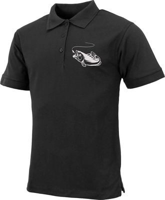 Urban Road Mens Premium Comfort Fit Short Sleeve Fish Logo Polo Shirt Summer Top (Black, L)