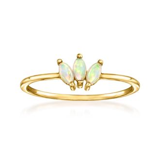 RS Pure by Ross-Simons Opal 3-Stone Lotus Ring in 14kt Yellow Gold