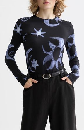 Scotch & Soda Print Long Sleeve T-Shirt in Cosmic Sky Spaced Carbon at Nordstrom, Size X-Small