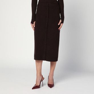 Victoria Beckham Womens Brown Midi Skirt In Wool Blend - Dark Brown - Size Large