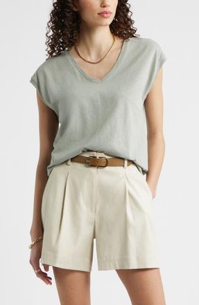 Nordstrom Sleeveless V-Neck Cotton T-Shirt in Green Chaparral at Nordstrom, Size Xx-Small