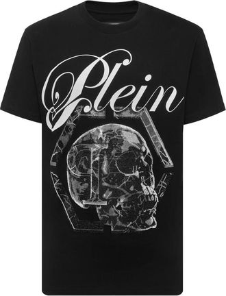 Philipp Plein Rondhals T-shirt Marble Skull - Heren - T-shirts - Zwart - L - Katoen - Tops