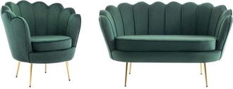 Pascal Morabito Divano 2 posti e poltrona conchiglia in Velluto Verde abete - DANDELION