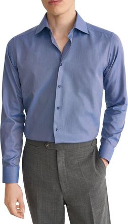 Eton Slim Fit Textured Cotton Dress Shirt in Dark Blue at Nordstrom, Size 15.5