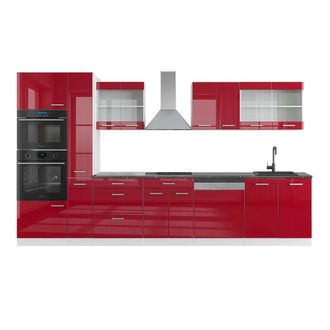 Vicco Mueble De Cocina R-line, Burdeos Brillo Intenso/blanco, 350 Cm Con Armario Alto, Et Antracita