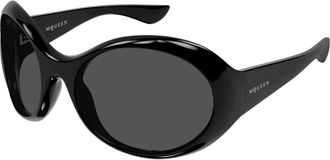 Alexander McQueen Ovale Zonnebril - unisex - Zonnebrillen - Zwart - 65 MM - Nylon - Accessoires