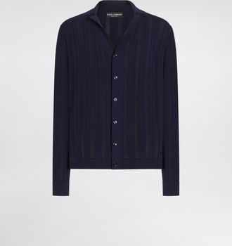 Dolce & Gabbana Openwork Cotton Cardigan - Man Sweaters And Cardigans Blue 44