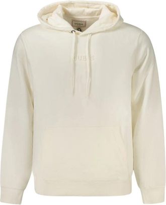 Guess Witte Katoenen Hoodie met reli&euml;fprint - Heren - Hoodies - Wit - M - Katoen - Hoodies & sweatvesten