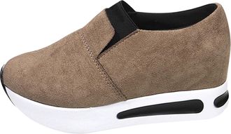 Generic Trainers Womens Platform Slip-On Sneakers Casual Platform Wedge Loafers Outdoor Walking Shoes Lightweight Comfortable Everyday Comfor Size 3.5 Brown