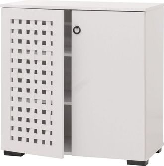 Hhg Nunca Usado] C&oacute;moda Hhg 355, Aparador Aparador, Dise&ntilde;o De Mimbre 3d 2 Puertas 3 Compartimentos De Almacenamiento Con Cierre Suave, 82x80x37cm, Blanco