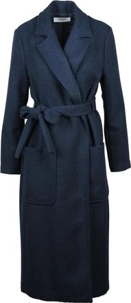 La Kore Midnight Blue Belted Wool-Blend Long Coat