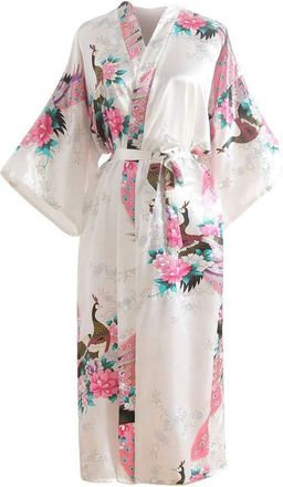Generic Womens Satin Nightdress Large Sizes Lightweight Bathrobe Sexy Kimono Sleepwear with 3/4 Sleeves Large Sizes V-Neck Kimono Dressing Gown Silk Loungewea