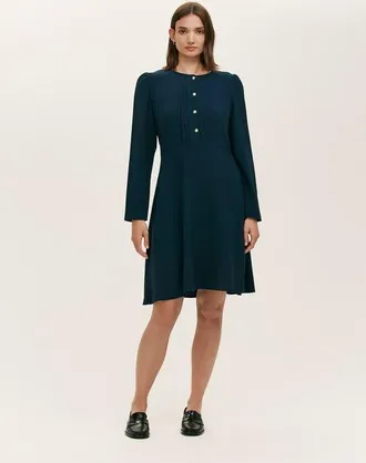 Finery Shauna Crepe Long Sleeve Short Dress in Navy at Nordstrom, Size 16