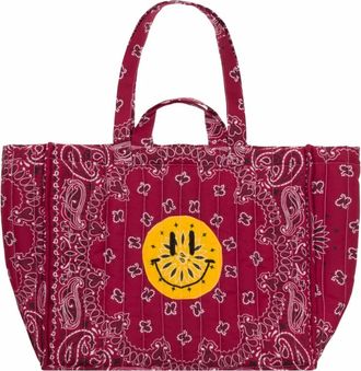 Call It By Your Name Womens Happy Face Medium Padded Tote Bag In All Bordeaux