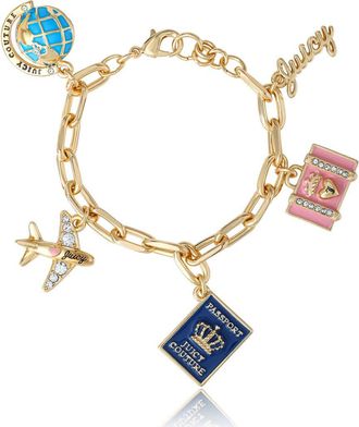 Juicy Couture Travel Icons Charm Bracelet, Gold-Tone with Blue & Pink Enamel in Gold Tone at Nordstrom, Size 7.5