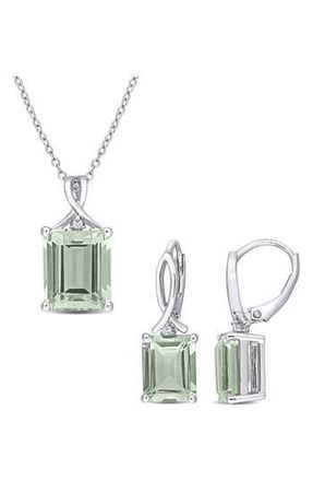 Delmar Sterling Silver Green Quartz & White Topaz Earrings & Necklace Set at Nordstrom Rack